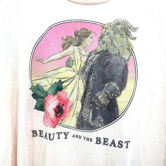 Disney Size Medium Shirt Pink Beauty and‎ the Beast Graphic Tee Round Hem - Picture 3 of 4